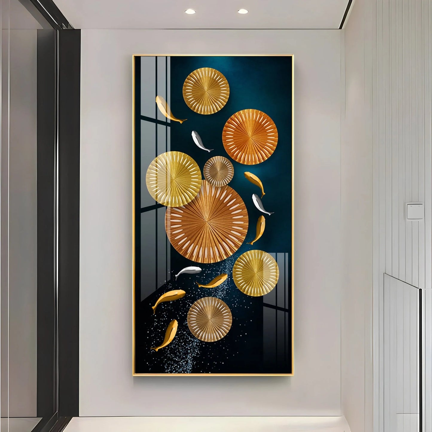 Silver & Golden Koi Fishes Luxury Crystal Wall Art