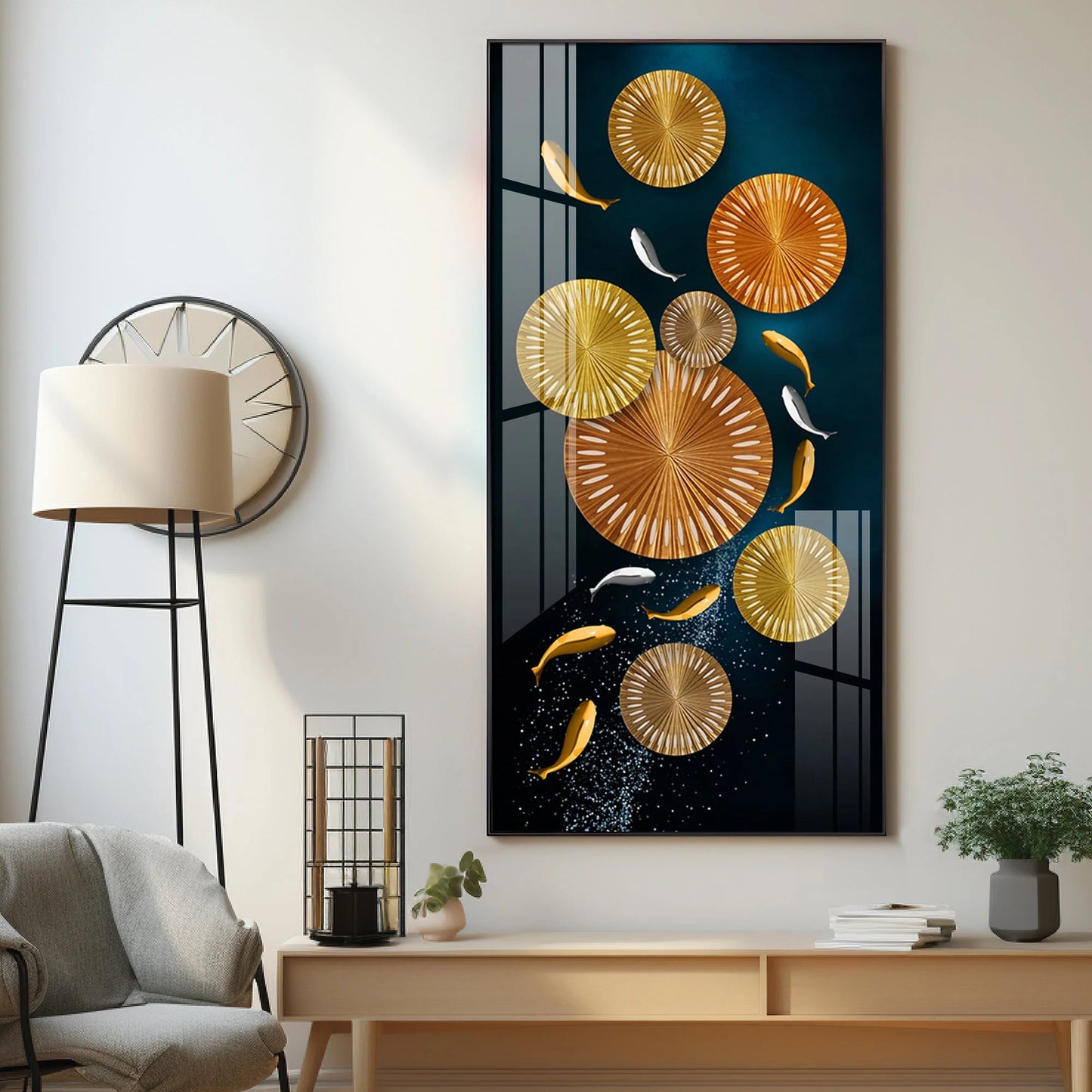 Silver & Golden Koi Fishes Luxury Crystal Wall Art