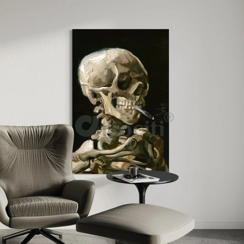 Skull of a Skeleton with Burning Cigarette by Vincent van Gogh Canvas Giclee Print