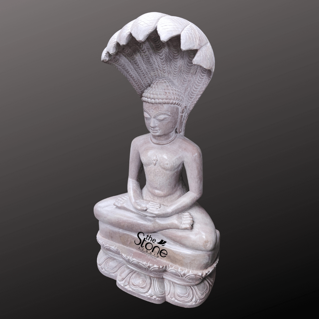 Naga Buddha Statue in Pink Stone 15″