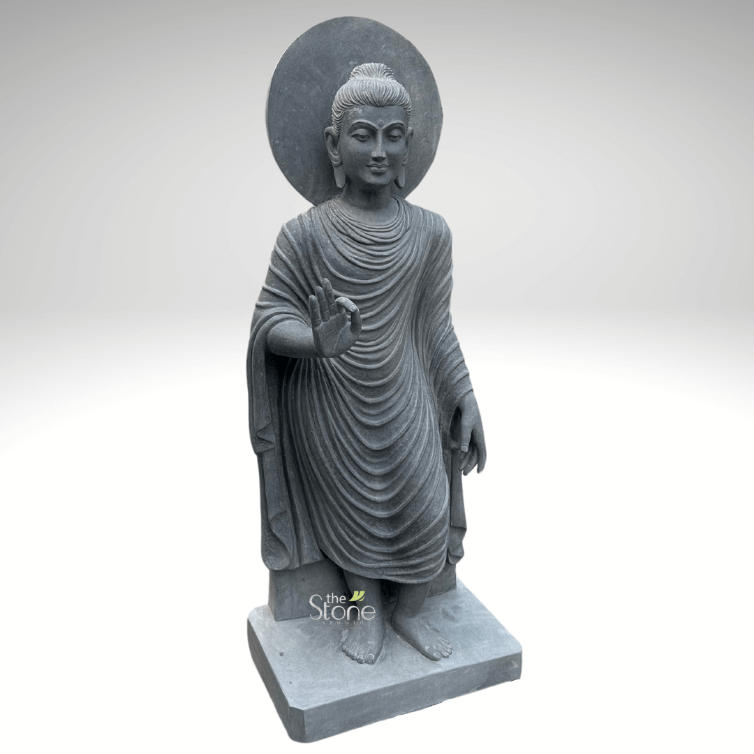 Standing Buddha Statue in Black Stone 5ft