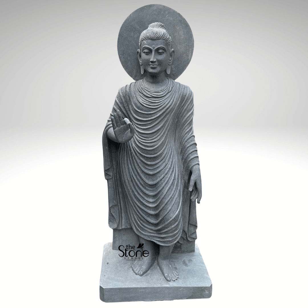 Standing Buddha Statue in Black Stone 5ft
