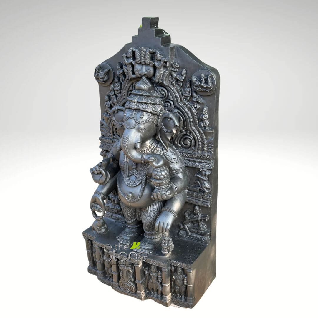 Standing Ganesha Black Stone Statue 30″