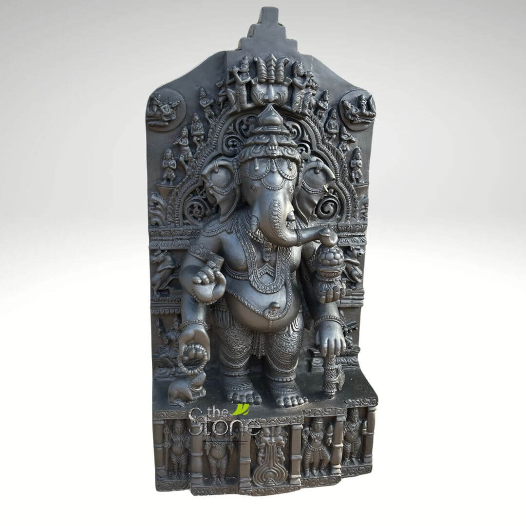 Standing Ganesha Black Stone Statue 30″