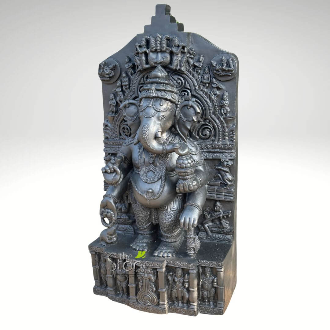 Standing Ganesha Black Stone Statue 30″