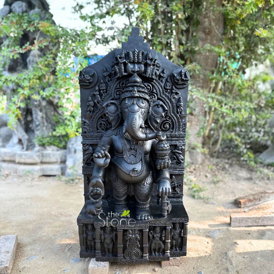 Standing Ganesha Black Stone Statue 30″