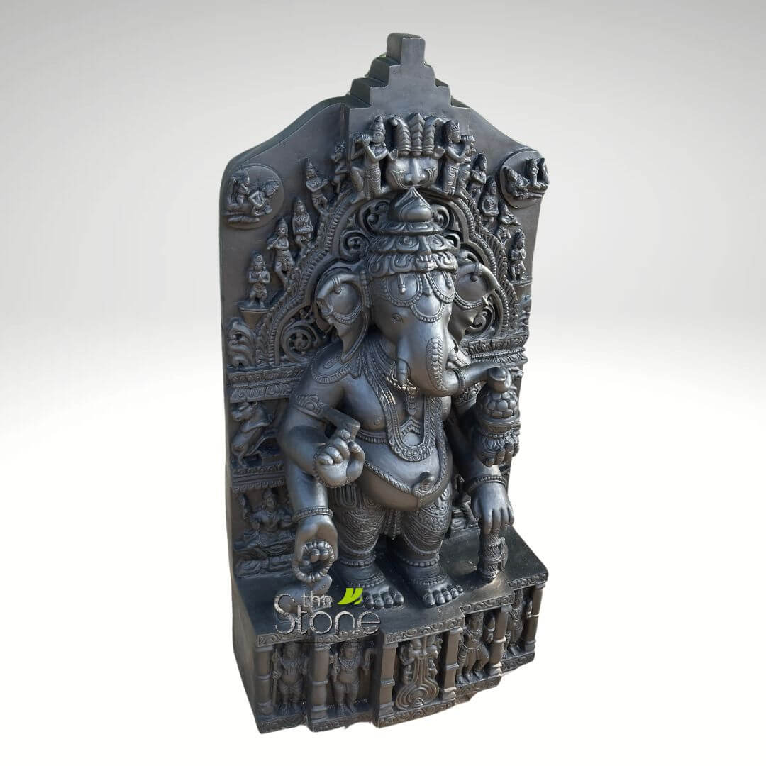 Standing Ganesha Black Stone Statue 30″