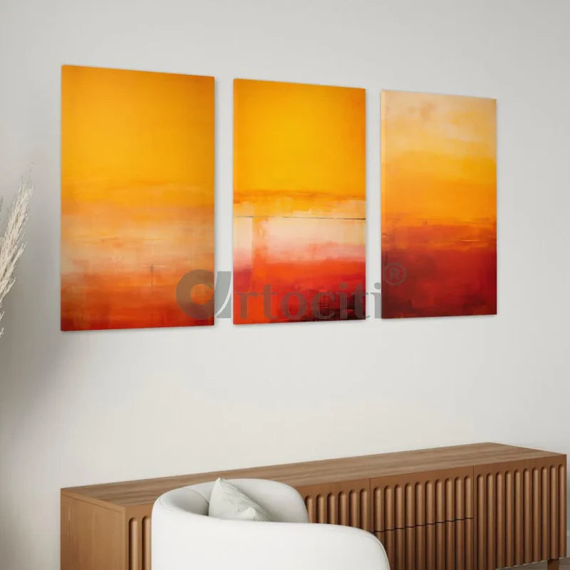 Sunset Radiance - Set of 3 Orange & Yellow Canvas Paintings