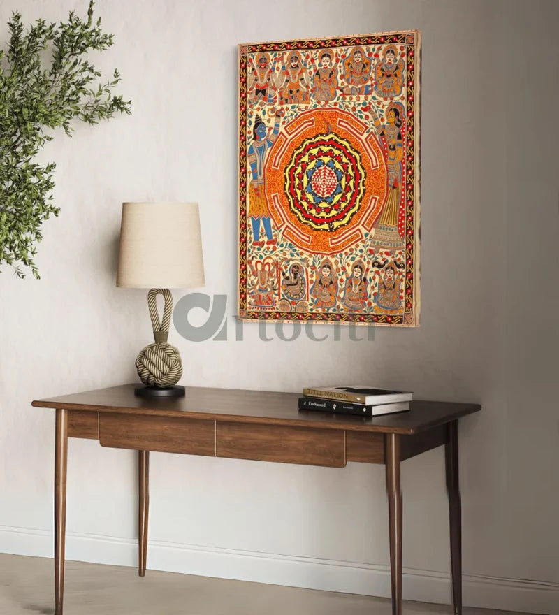 Ten Mahavidyas with Serpent Coiled Shri Yantra Madhubani Painting | Shiv Vivah
