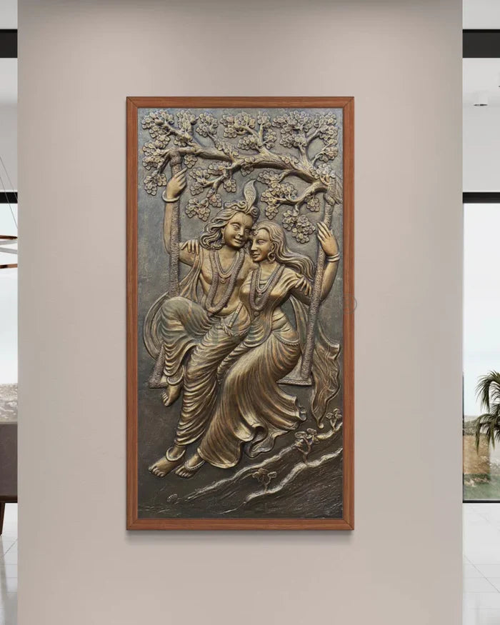6x3 Feet Radha Krishna 3D Relief Mural Wall Art