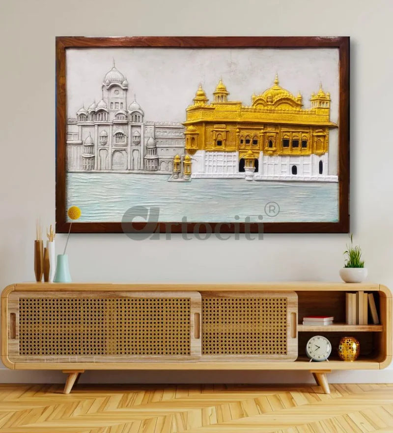 Large Size Golden Temple 3D Relief Mural Wall Art