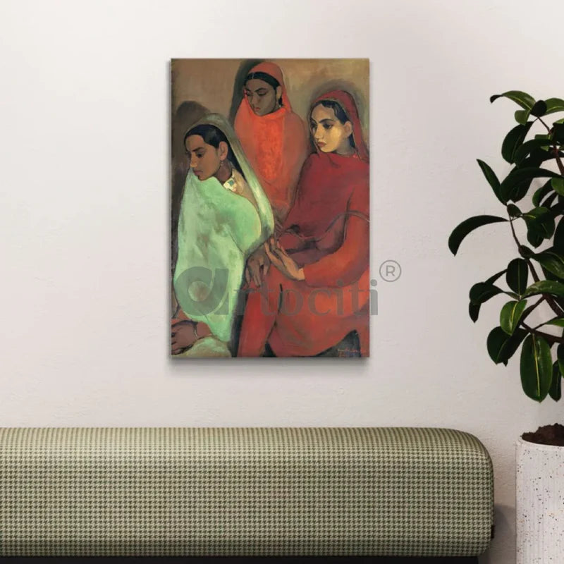 Three Girls Paintings by Amrita Shergil Canvas Giclee Print