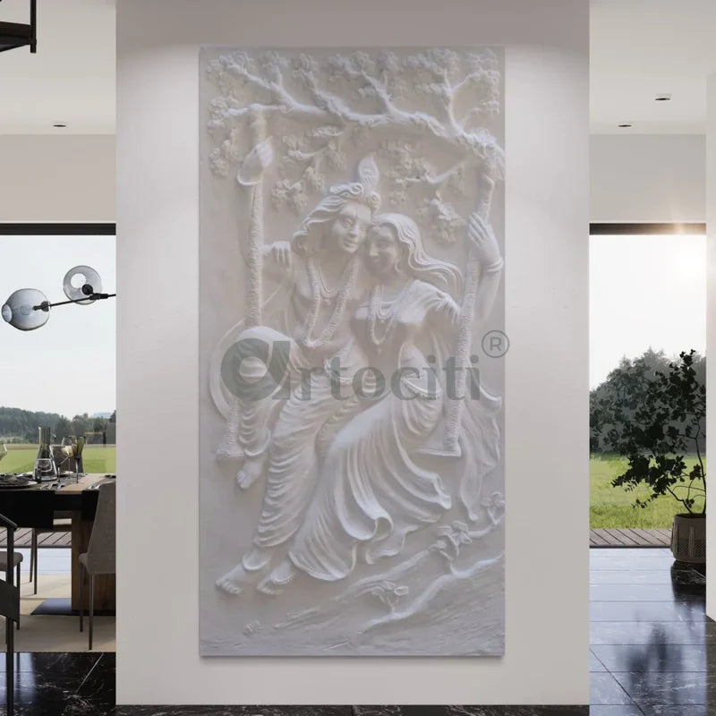 6x3 Feet Radha Krishna 3D Relief Mural Wall Art