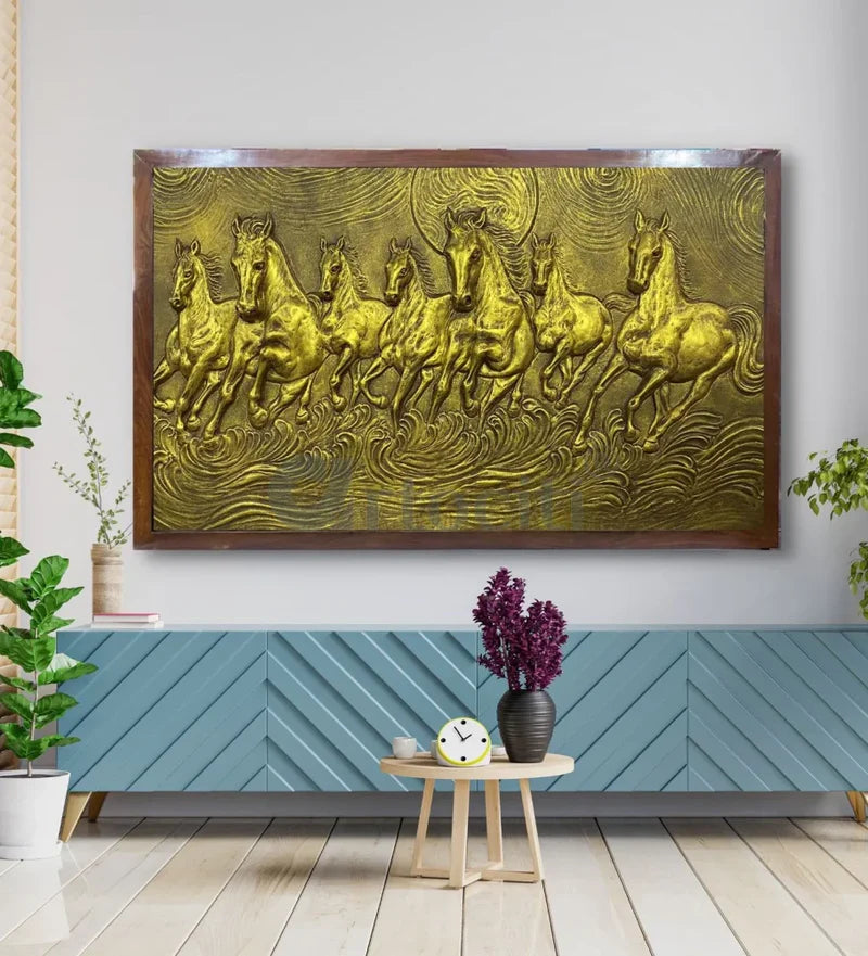Right moving 5X3 feet 7 Horse 3D Relief Mural Wall Art