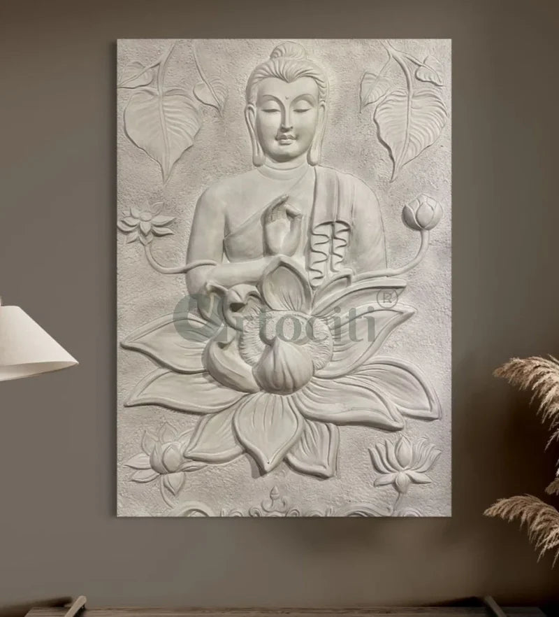 5X3.5 feet Blessing Buddha with Lotus 3D Relief Mural