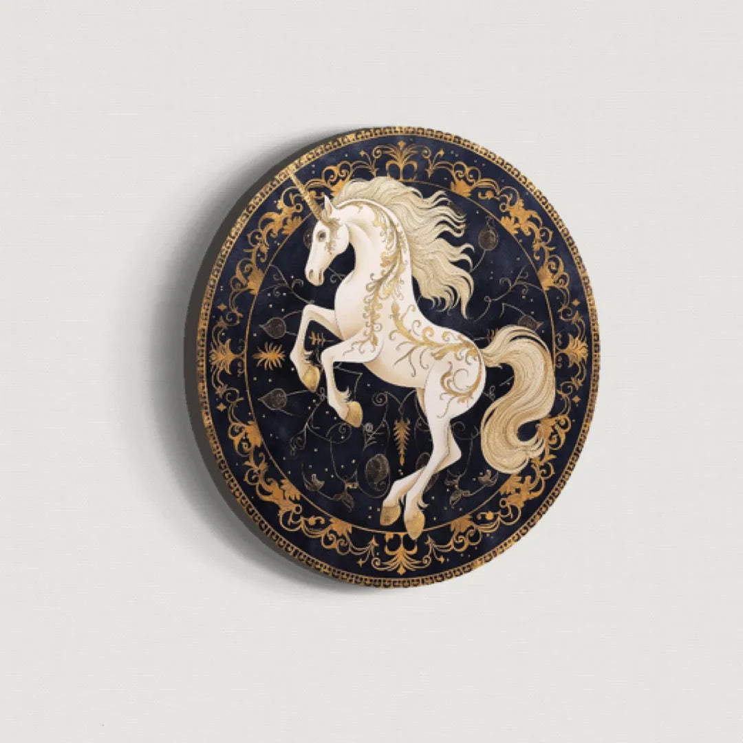 Round Unicorn Painting Canvas Giclee Print Round Canvas Wall Art