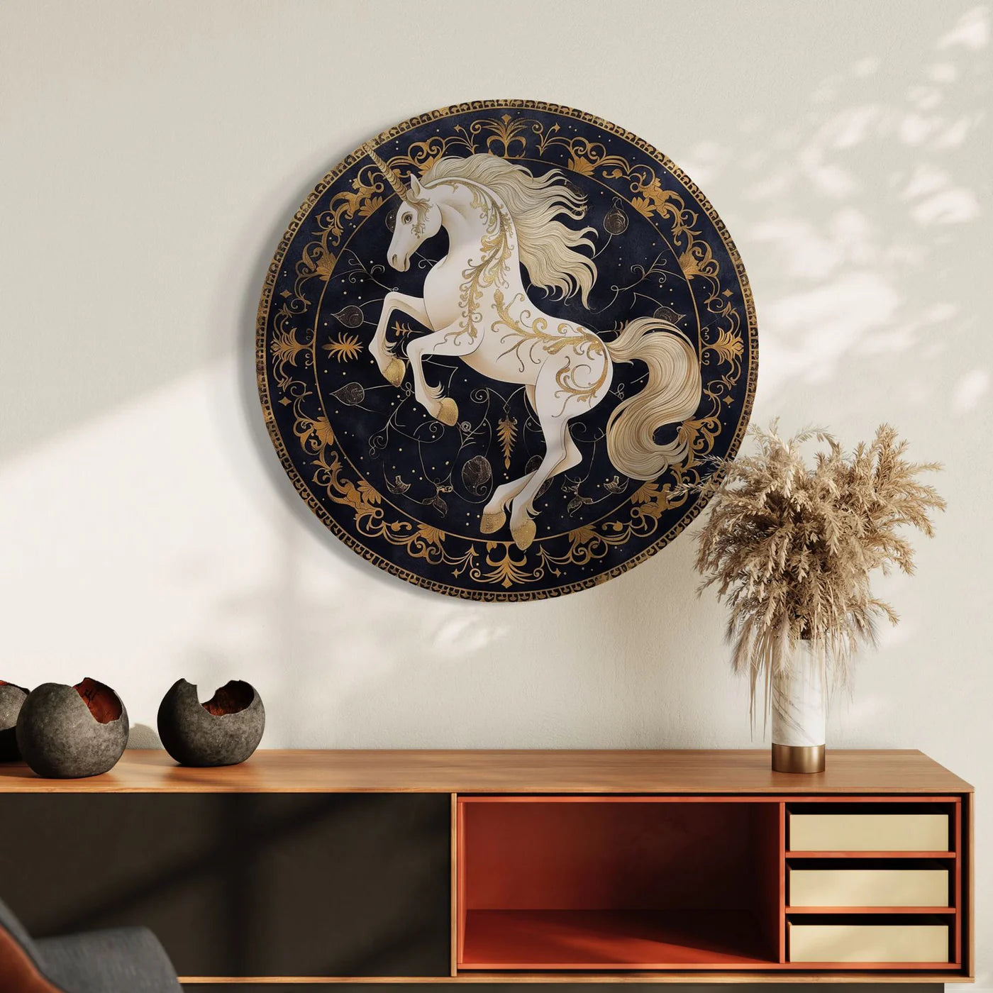 Round Unicorn Painting Canvas Giclee Print Round Canvas Wall Art