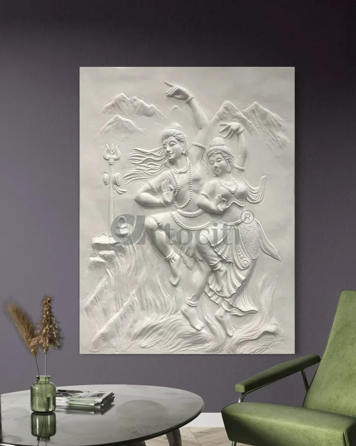 4x3 Feet Shiva Parvati 3D Relief Mural Wall Art