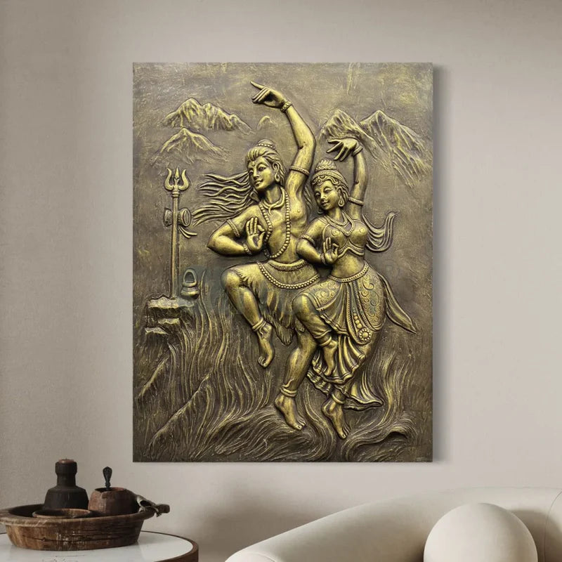 4x3 Feet Shiva Parvati 3D Relief Mural Wall Art