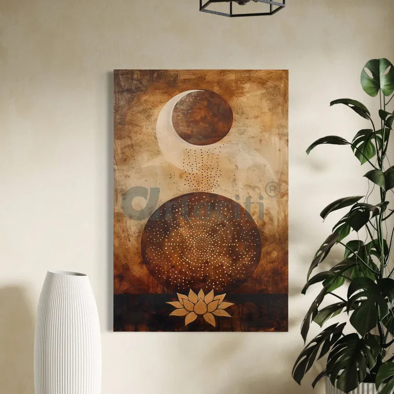 Vairagyam Moon Raising with Lotus Modern Abstract Canvas Giclee Print