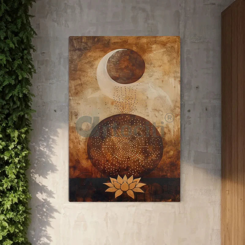 Vairagyam Moon Raising with Lotus Modern Abstract Canvas Giclee Print