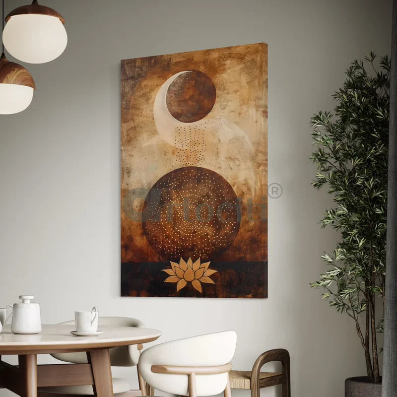 Vairagyam Moon Raising with Lotus Modern Abstract Canvas Giclee Print