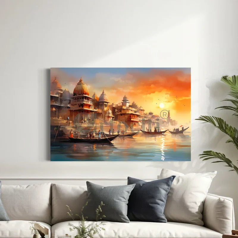 Varanasi Ghat Abstract Art Canvas Giclee Print