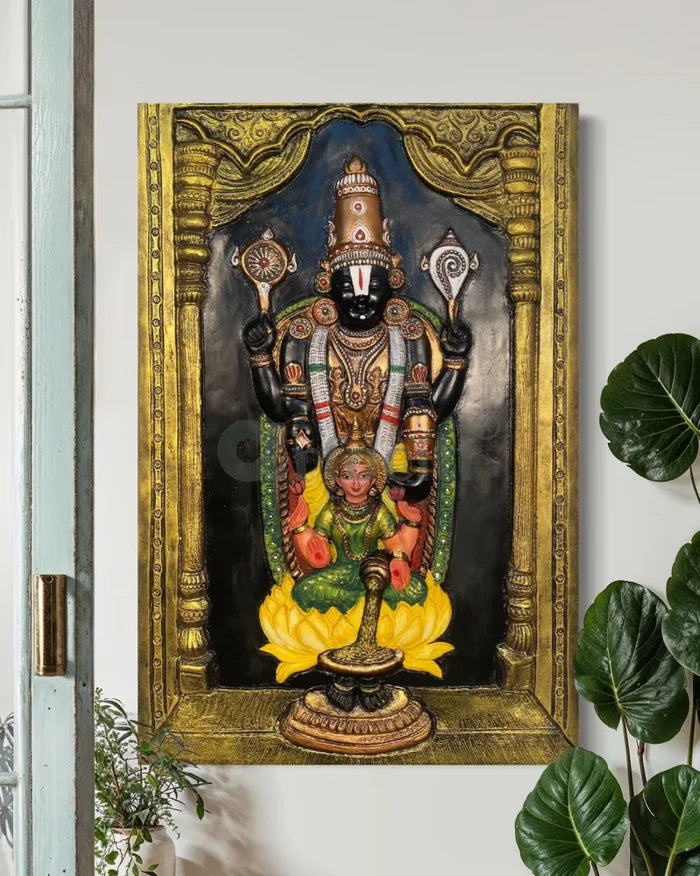 Tirupati Balaji with Goddess Lakshmi 3D Wall Art Relief Mural