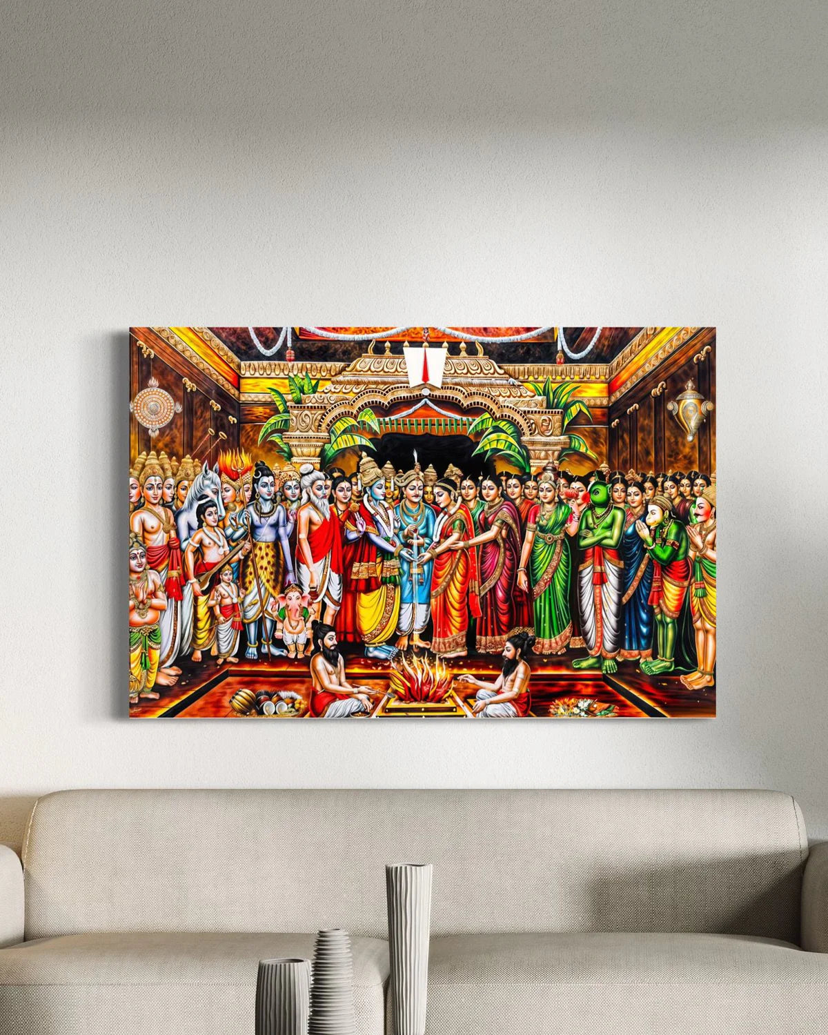 Sri Venkateshwara & Goddess Padmavati Srinivasa Kalyanam Canvas Painting - Traditional Indian Art