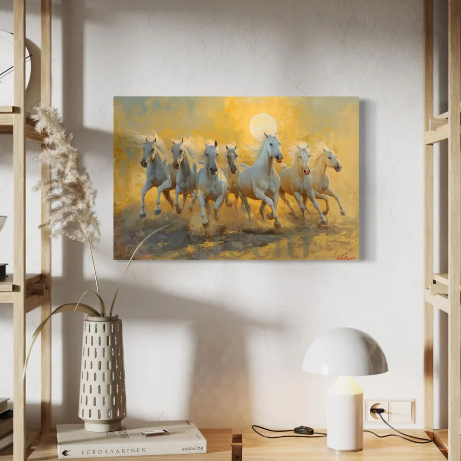 White 7 Horse Painting Modern abstract Canvas Giclee Print