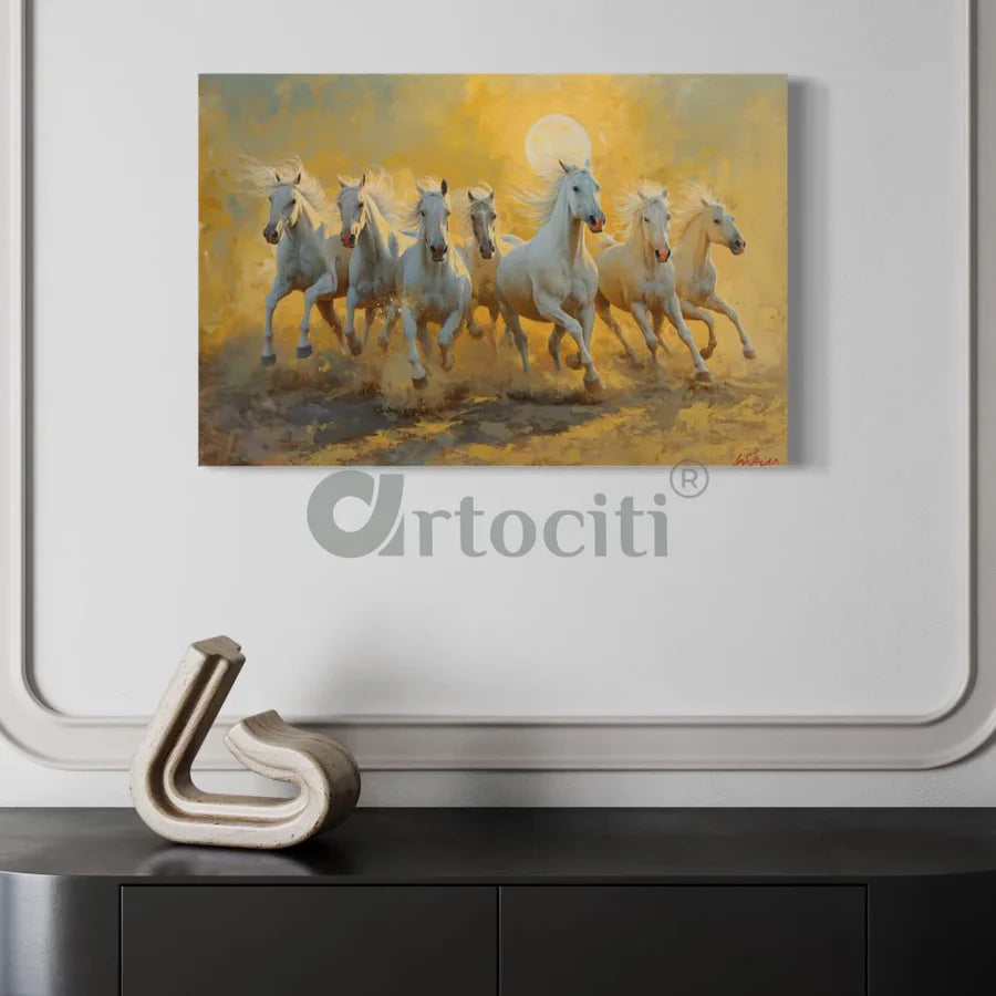 White 7 Horse Painting Modern abstract Canvas Giclee Print