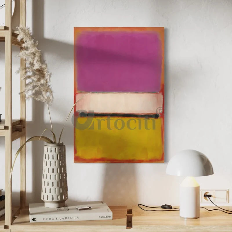 White in Center, Yellow, Pink and Lavender on Rose Abstract Art By Mark Rothko