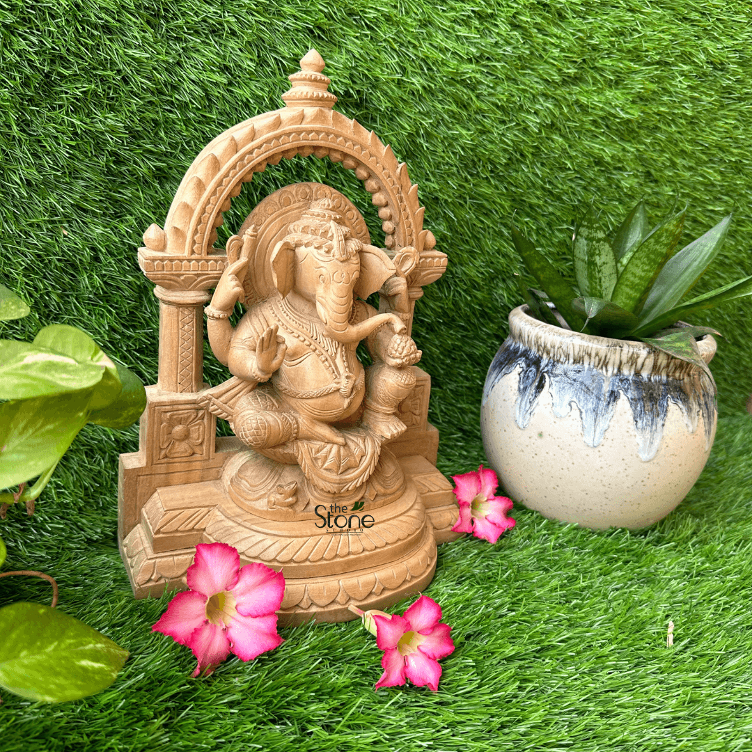 Small Wooden Ganesha Statue 12″