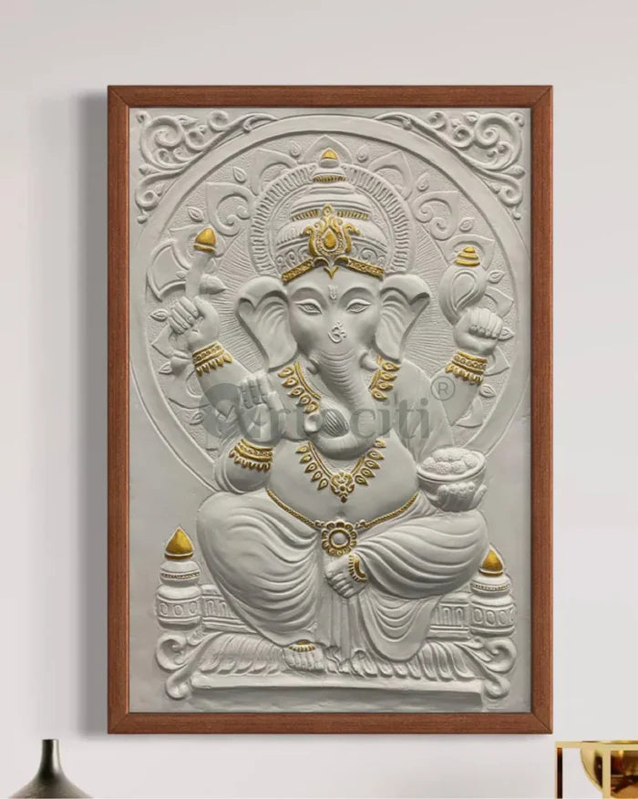 3x2 Feet Sitting Ganesha Relief Mural Wall Art