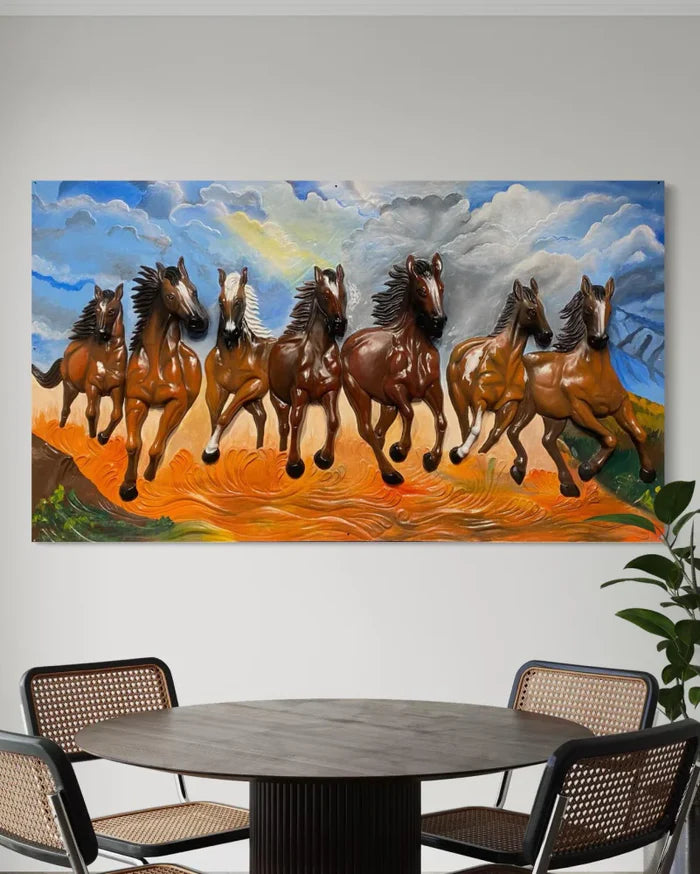 7X4 Feet Running Galloping Horses 3D Relief Mural Wall Art