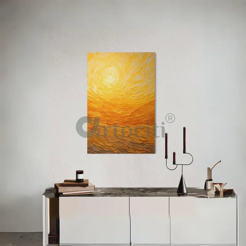 Yellow & Orange Sun Landscape Modern Abstract Canvas Painting