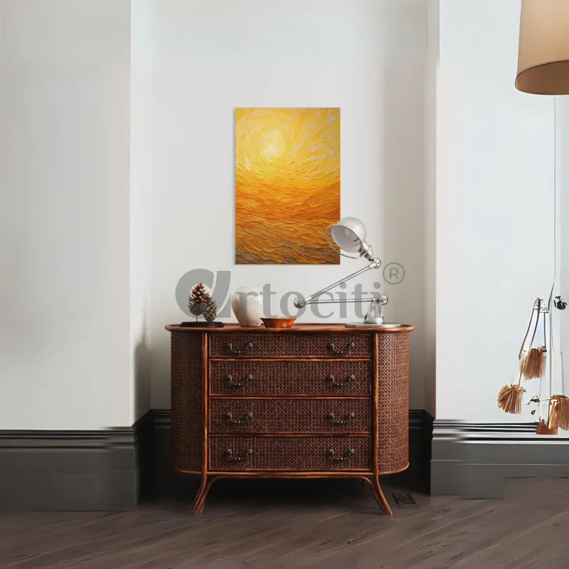 Yellow & Orange Sun Landscape Modern Abstract Canvas Painting