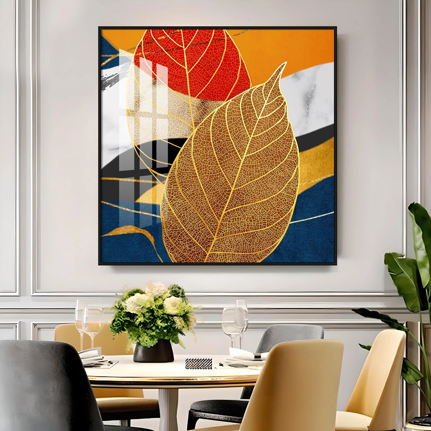 Yellow Tree Leaves Feathers Premium Acrylic Square Wall Art