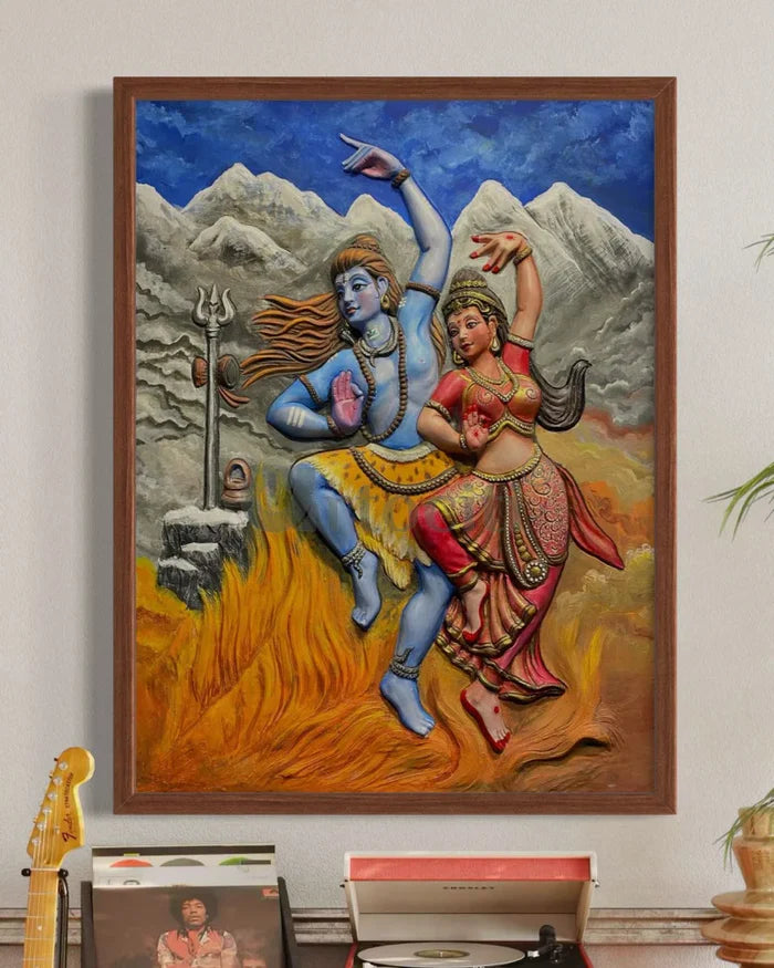 4x3 Feet Shiva Parvati 3D Relief Mural Wall Art