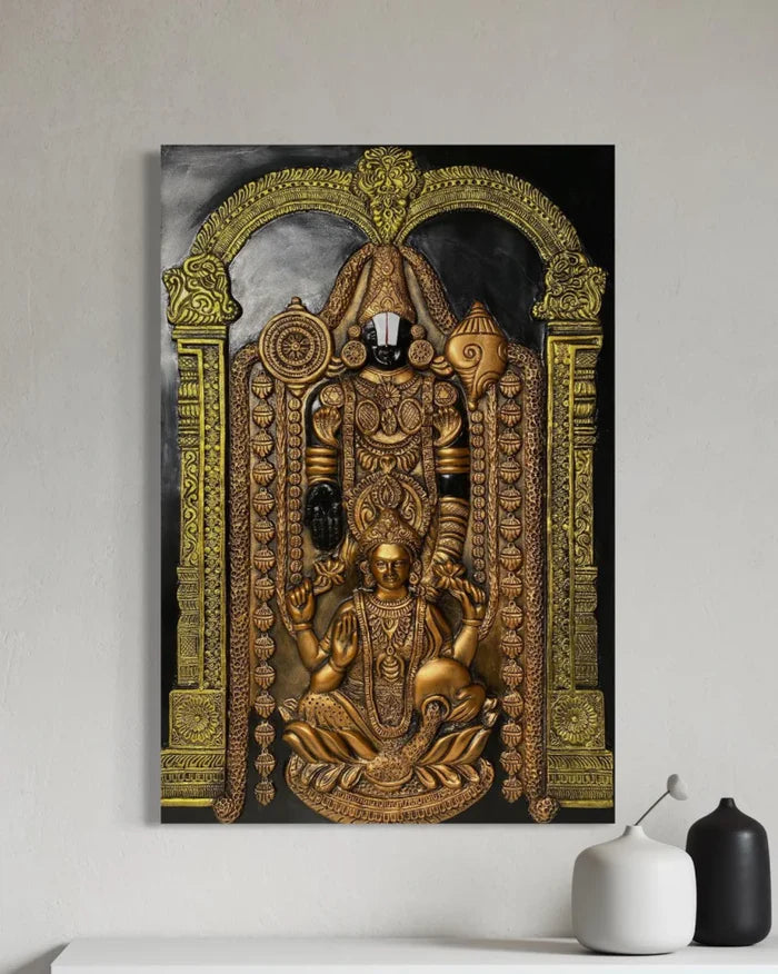 3X2 feet Tirupati Balaji with Goddess Lakshmi 3D Wall Art Relief Mural