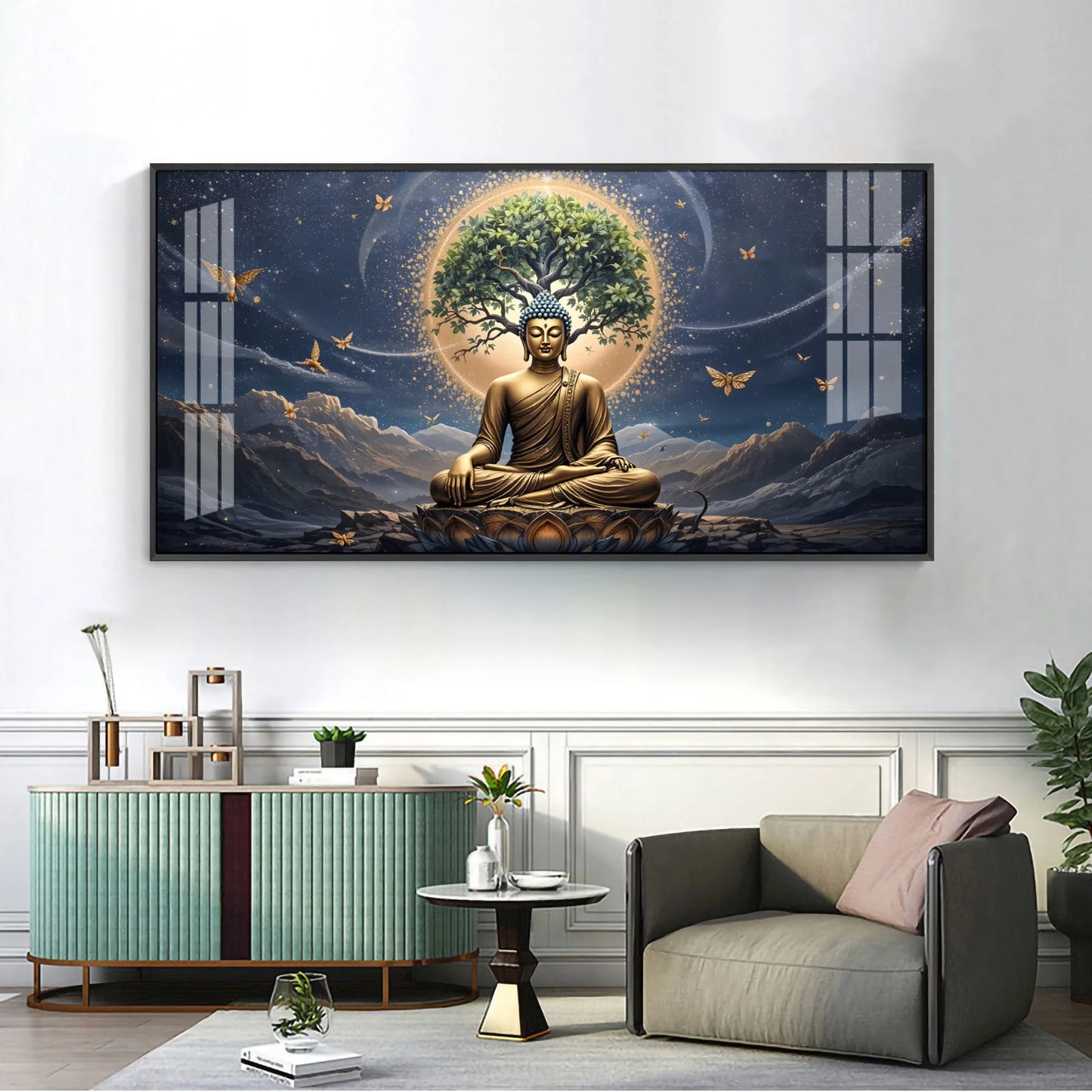 Meditating Buddha In Night Premium Acrylic Horizontal Wall Art