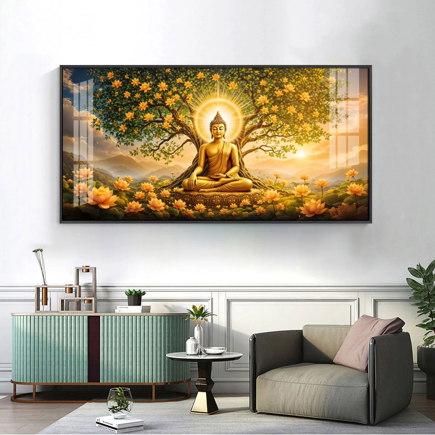 Buddha Meditating In Dayspring Premium Acrylic Horizontal Wall Art