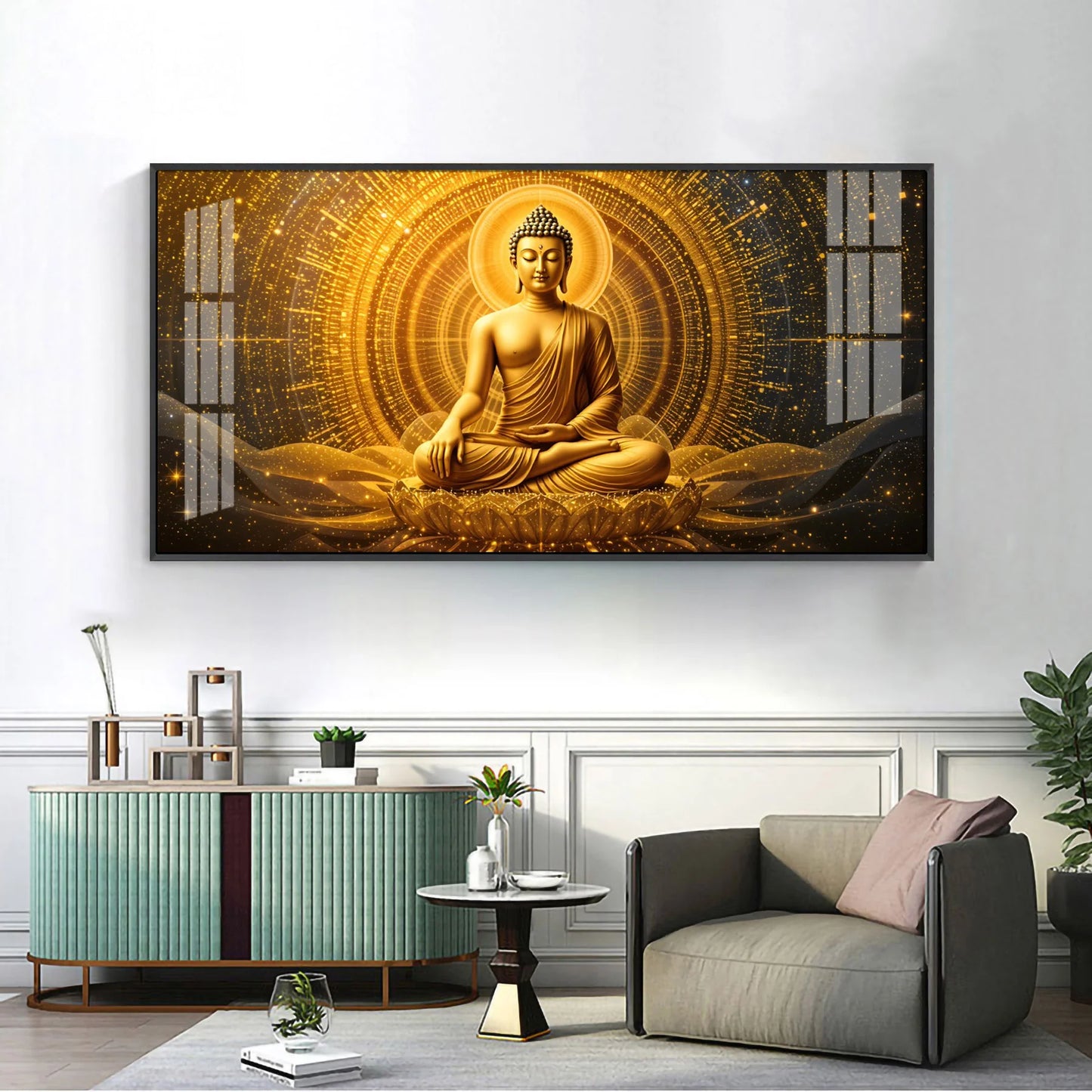Golden Buddha Bliss Premium Acrylic Horizontal Wall Art