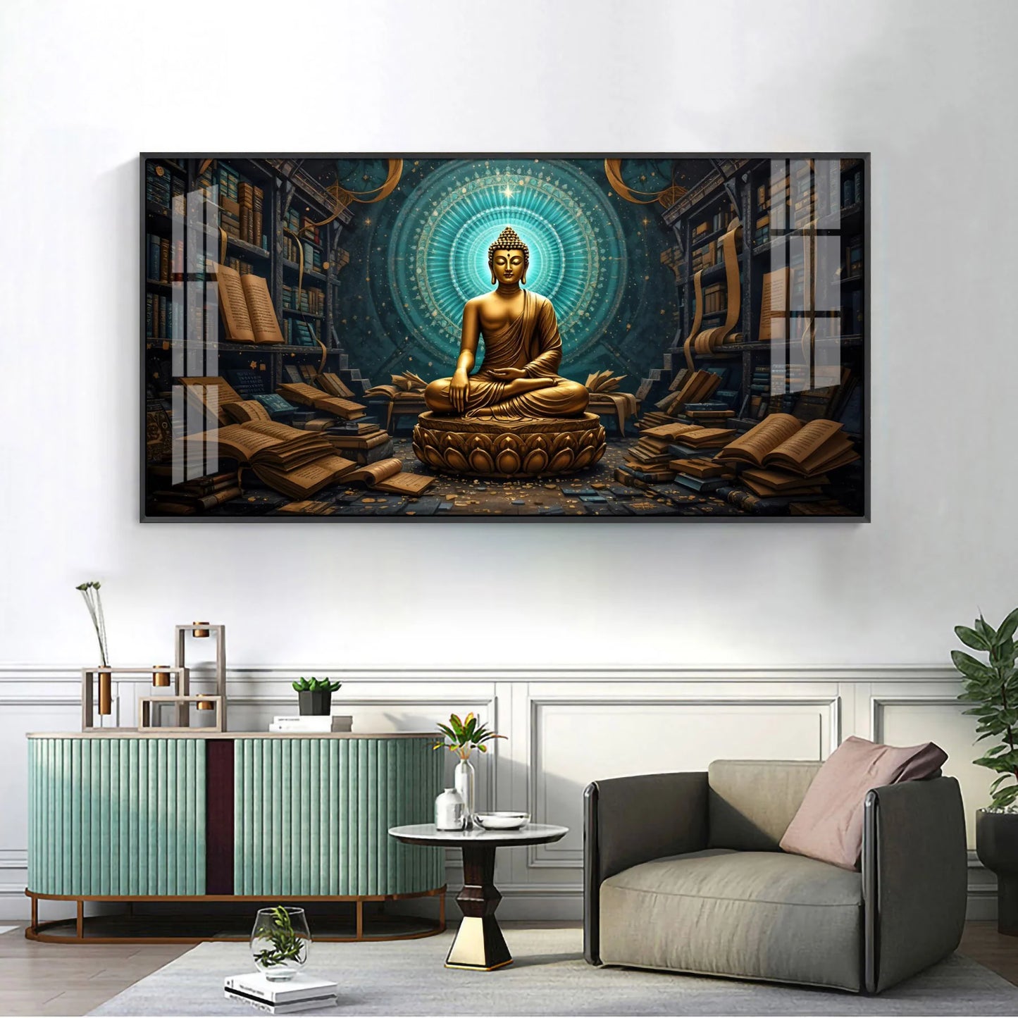 Golden Peaceful Presence Of Buddha Premium Acrylic Horizontal Wall Art