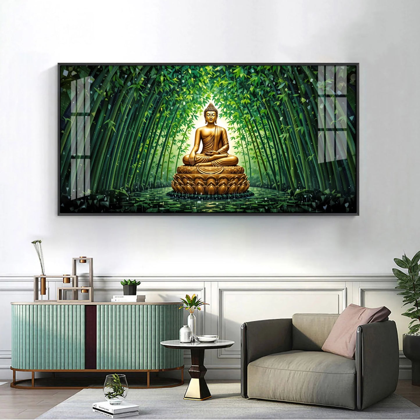 Mindful Buddha In Forest Premium Acrylic Horizontal Wall Art
