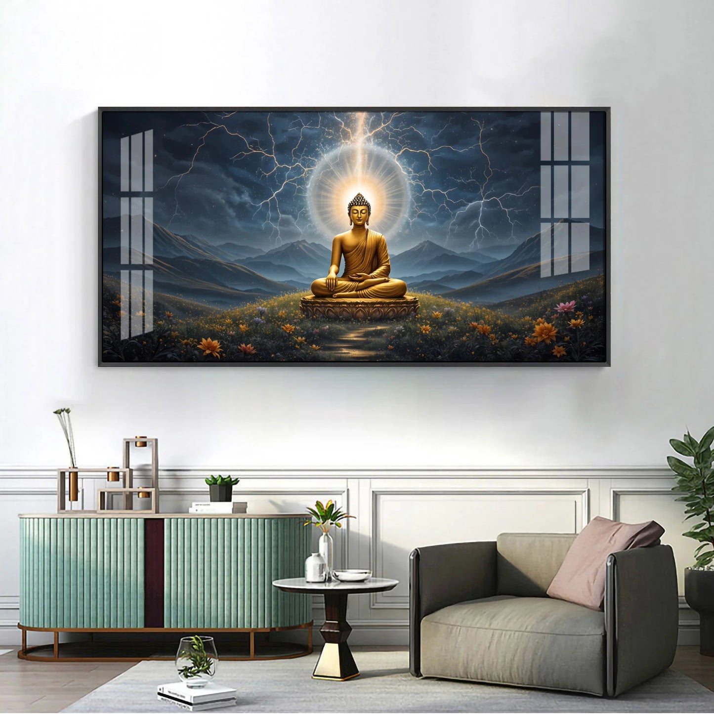 Radiant Buddha Mural Premium Acrylic Horizontal Wall Art