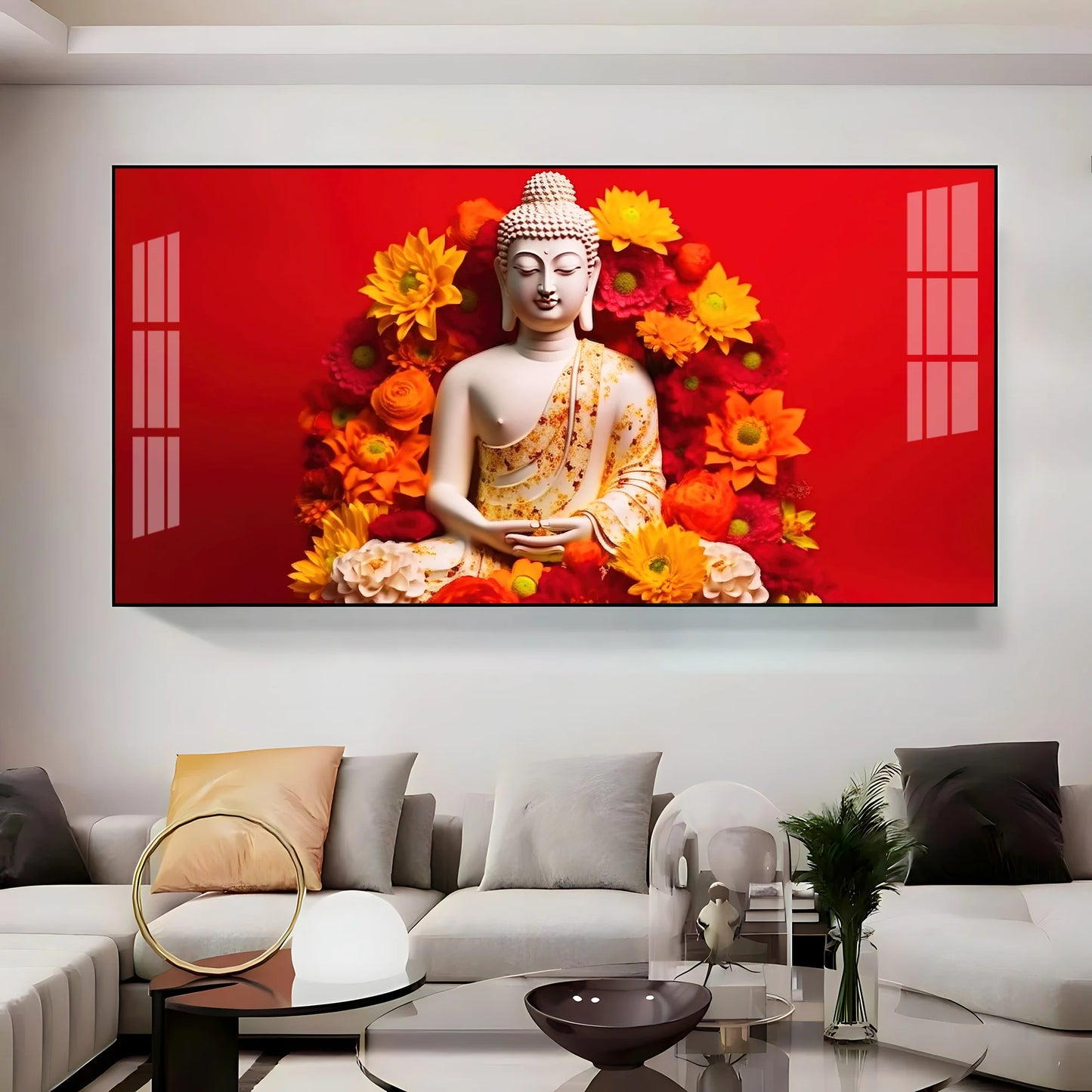 Floral Buddha Premium Acrylic Horizontal Wall Art