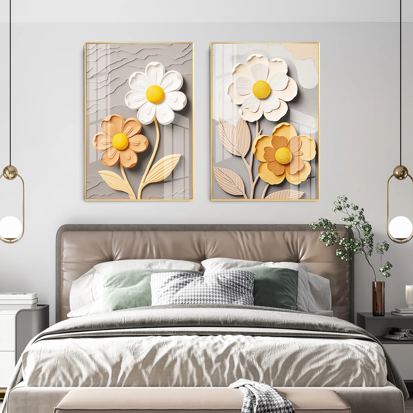 Daisy Flower Portrait Premium Acrylic Vertical Wall Art (Set Of 2)