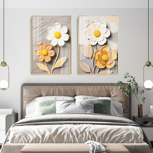 Daisy Flower Portrait Premium Acrylic Vertical Wall Art (Set Of 2)
