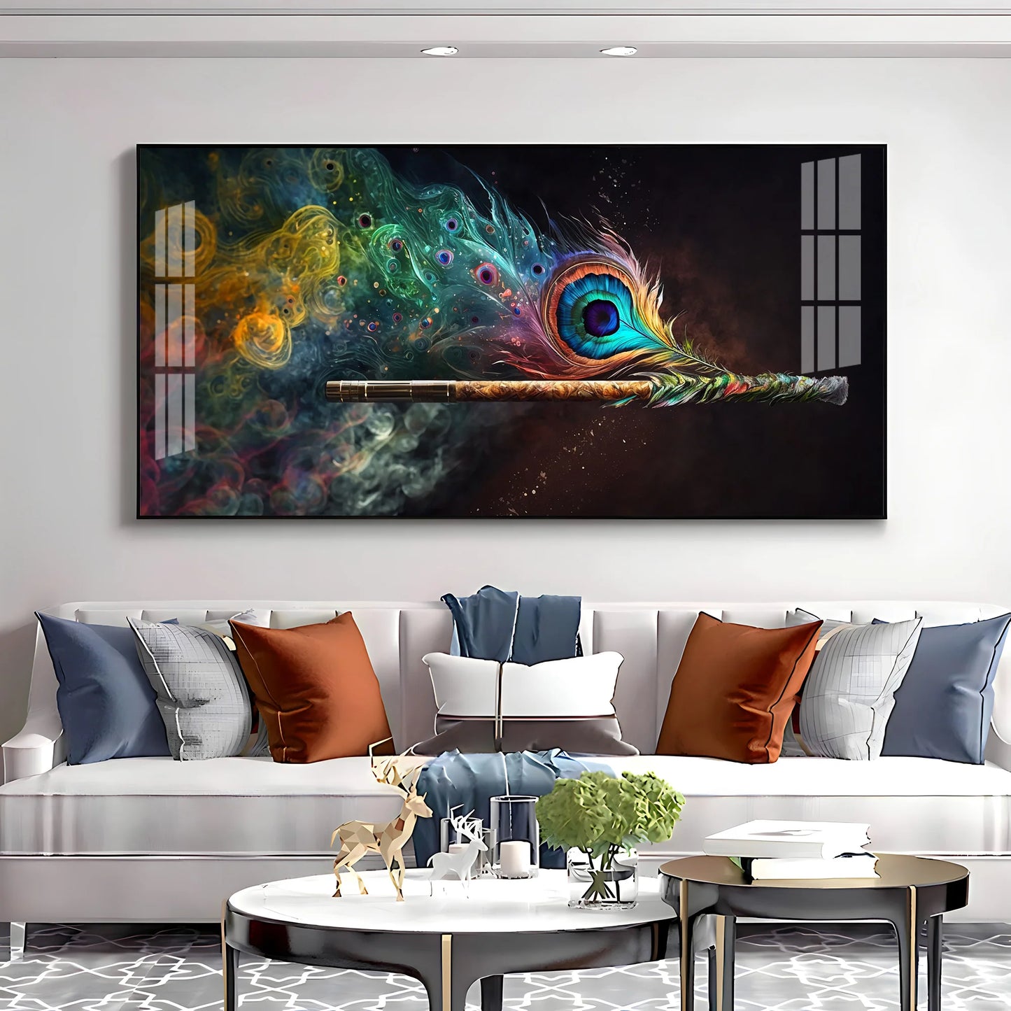 Divine Krishna Coverts Illumination Luxury Crystal Horizontal Wall Art